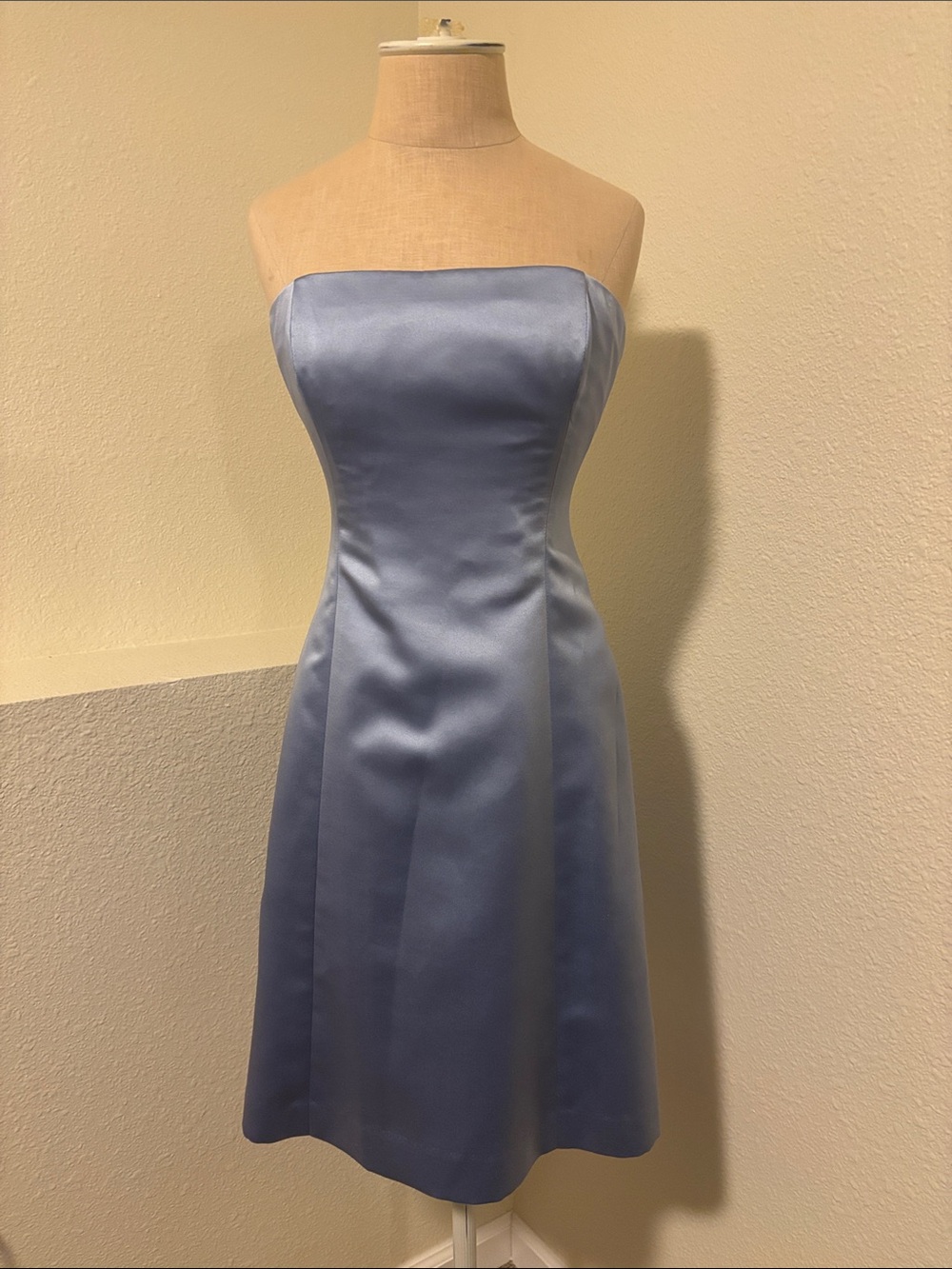 Vintage Union Made Nicole Miller Strapless Satin Mini Dress Homecoming Blue 90s
